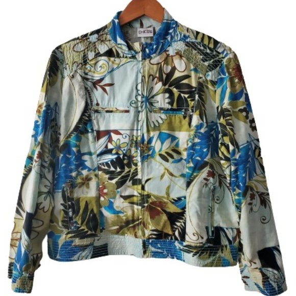 Chico's Women's Multi Color Floral Patchwork Zip Front Jacket Size 1/Medium (8) - Picture 1 of 9
